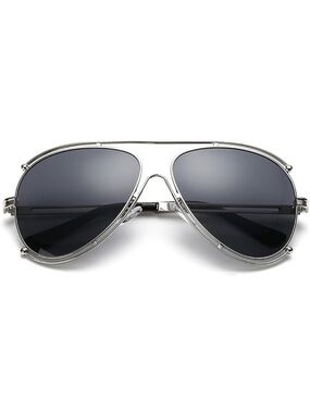 Women's Silver Aviator Sunglasses with Dark Gray Lenses